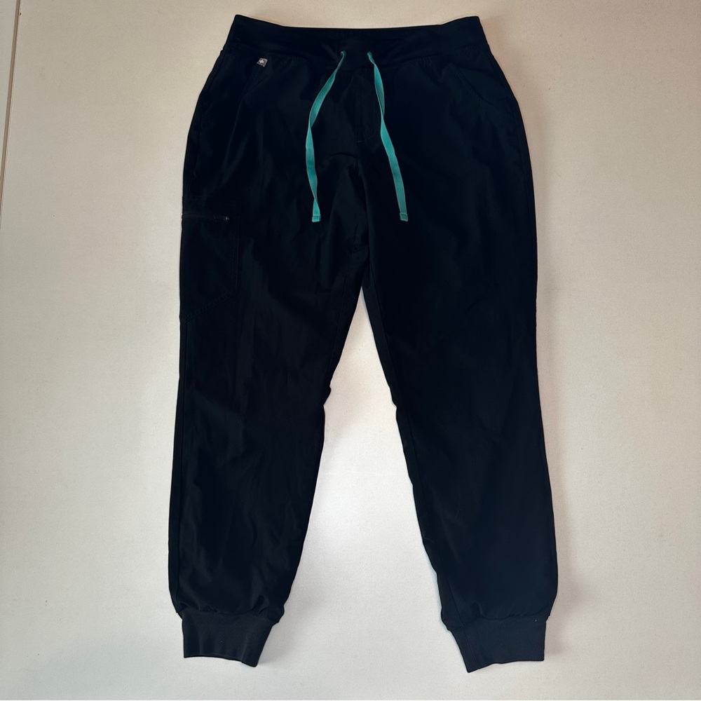 Figs Black Joggers with Teal Accents